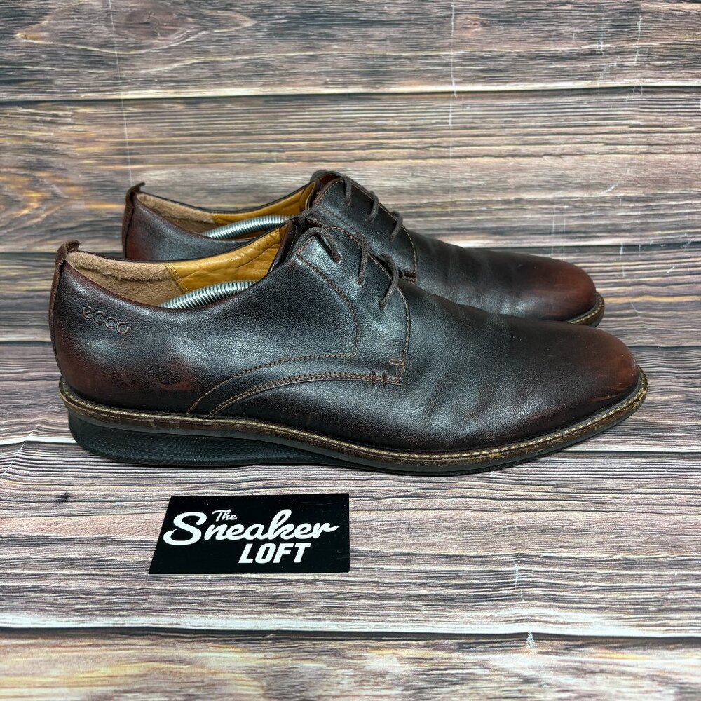 Ecco Contoured Plain Toe Leather Lace Up Men's Dress Shoes‎ Size 46 US 12